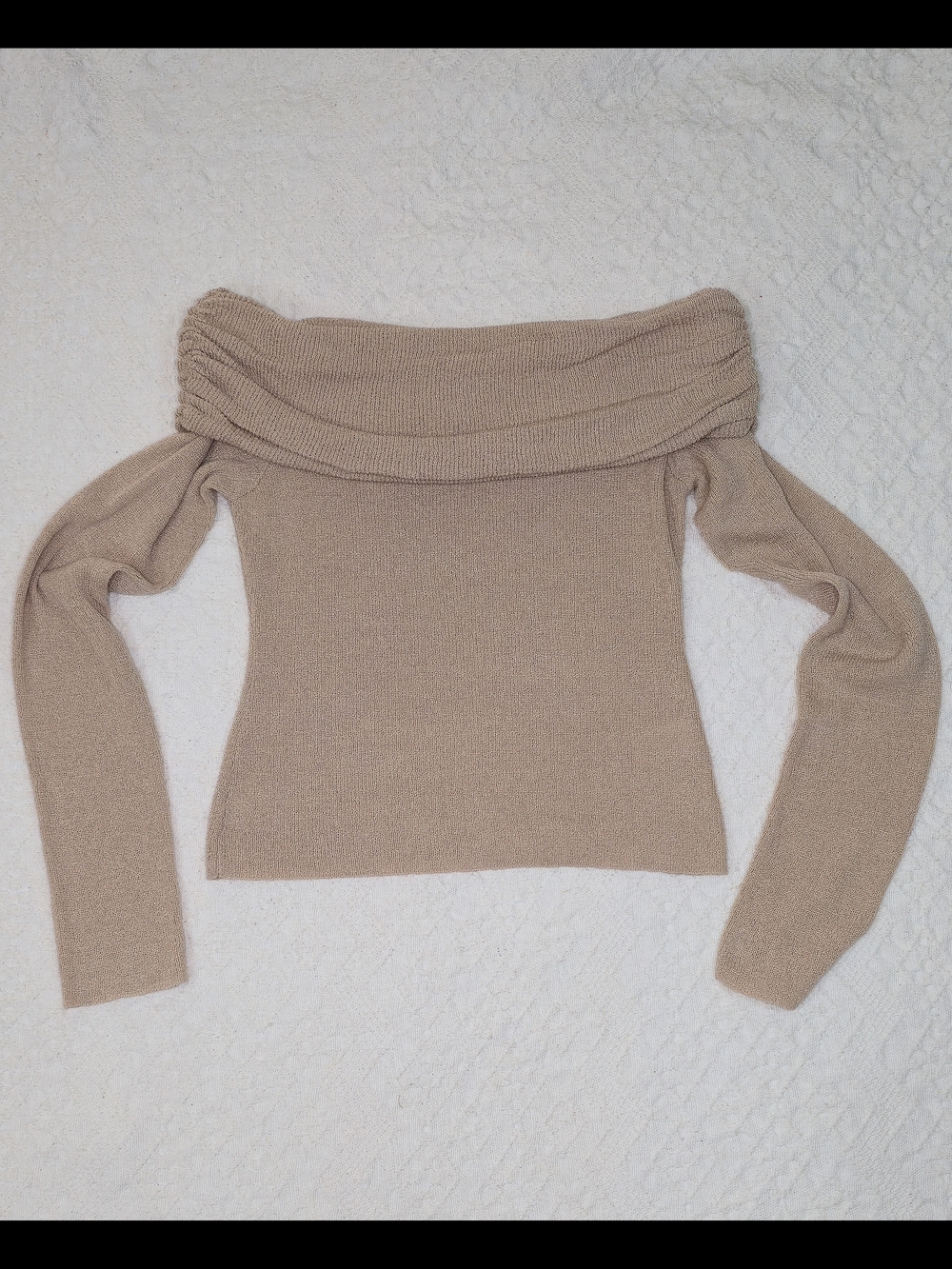 STEPS NEW YORK Womens Beige Off The Shoulder Sweater Medium Foldover Knit Top M